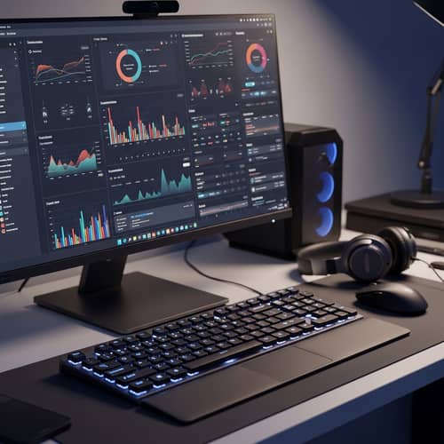 Modern Computer with High-Resolution Display | Colorful Charts