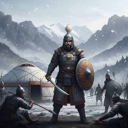 Kazakh Warrior Amidst Winter Conflict | Ancient Scene