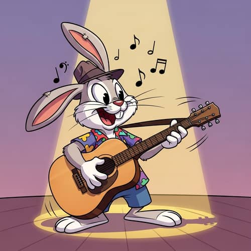 Cartoon Rabbit Playing Guitar - Fun Artwork