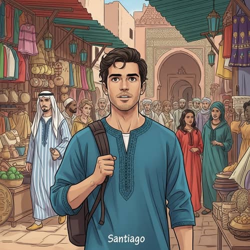 Sketch Santiago in Vibrant Marketplace | Exotic Atmosphere