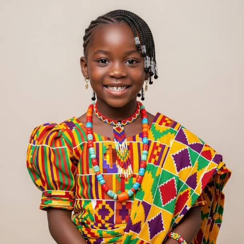 Young Ghanaian Girl in Colorful Kente Clothing