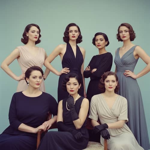 Diverse Group of Elegant Women in Glamorous Attire | Fashion Editorial