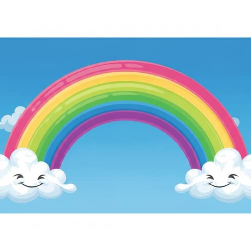 Colorful Cartoon Rainbow with Fluffy Clouds