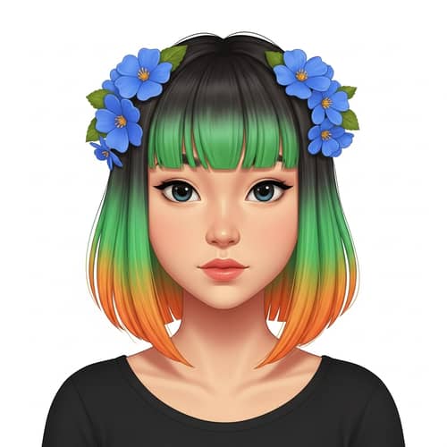 Anime Girl with Unique Green and Orange Hair | Youthful and Colorful Look