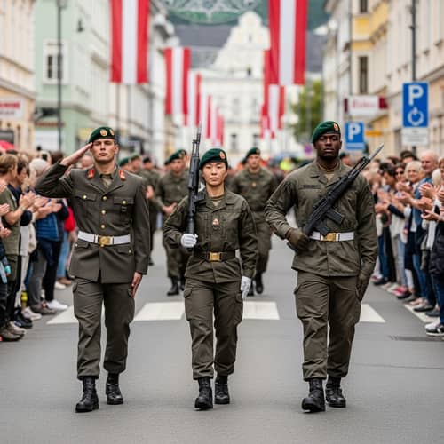 Multicultural Austrian Armed Forces Display in Public Event