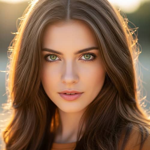 Beautiful Girl with Green Eyes and Chestnut Brown Hair