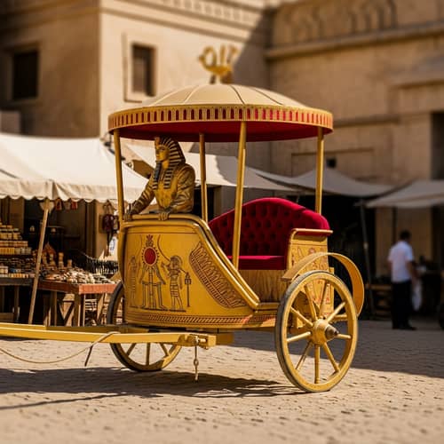 Majestic Egyptian-Inspired Chariot in Miniature Marketplace Scene