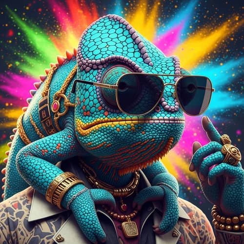 Dazzling Chameleon-Human Hybrid with Colorful Scales