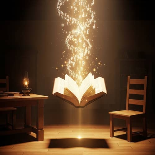 Enchanted Book of Knowledge: Illuminating Wisdom in a Scholarly Room