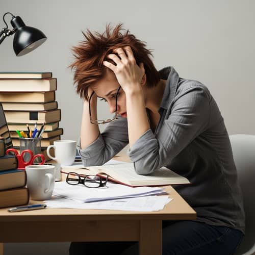 Distressed Young Woman at Overloaded Workspace