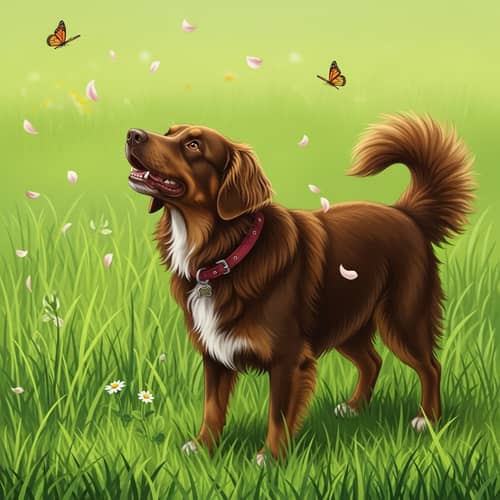 Playful Domestic Dog in Serene Meadow | Summer Shimmer
