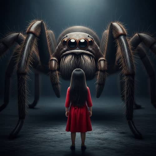 Young Hispanic Girl Facing Gigantic Spider | Dramatic Encounter
