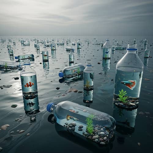 Unique Mini Ecosystems: Fish in Plastic Bottles Floating in Sea