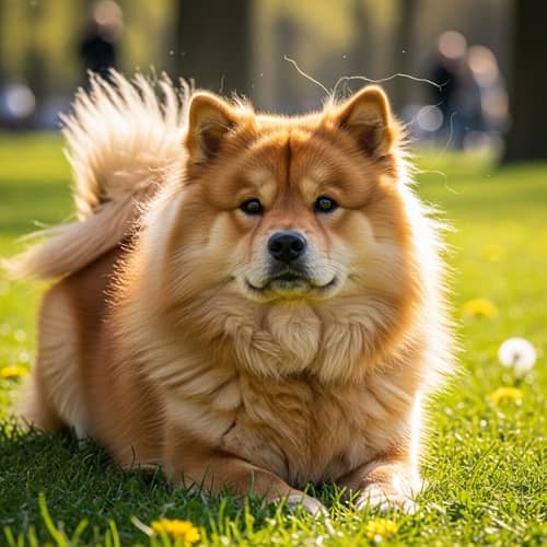Plump Dog with Expressive Eyes Enjoying Sunlight