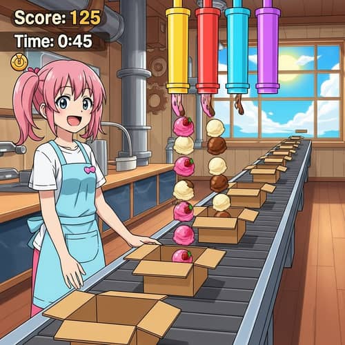 Anime-Style Ice Cream Collection Game: Conveyor Fun