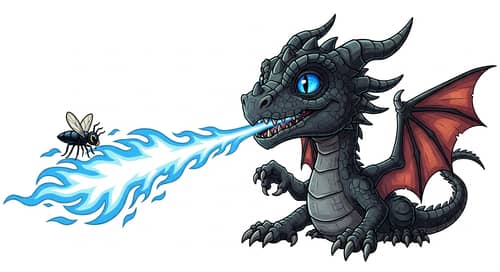 Dark Juvenile Dragon Hunting Fly with Blue Fire | Cell Shading Style