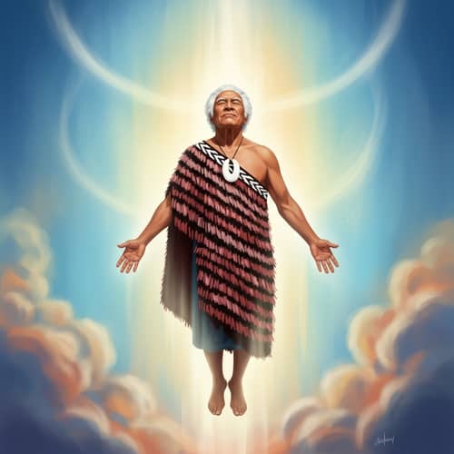 Maori Elder Ascending to Heaven in Vibrant Colors - Maori Artistry