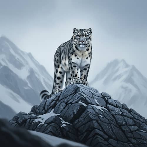 Majestic Snow Leopard on Rocky Mountain Peak | Wildlife Nature Paintings