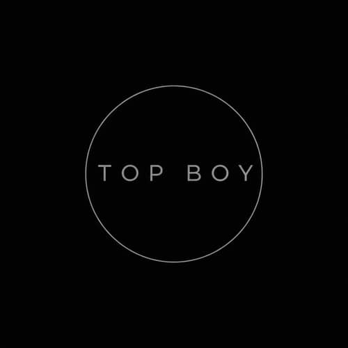Minimalist Design: TOP BOY in Round Shape on Black Background