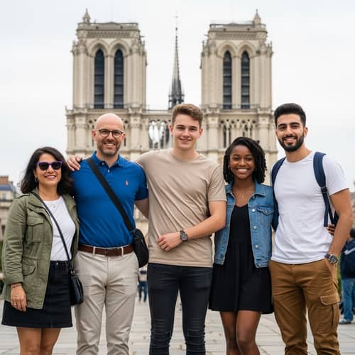 Captivating Pixar-style Family Portrait at Notre Dame Cathedral