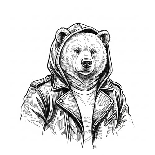 Anthropomorphic Bear Sketch for Machine Embroidery