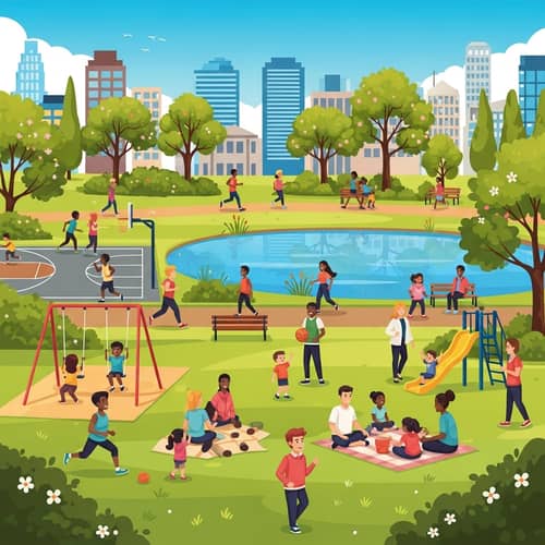 Colorful City Park Illustration with Diverse Activities | Park Scene
