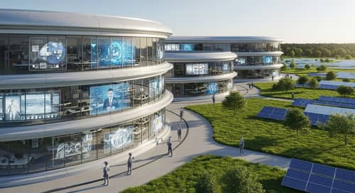 Futuristic School: Advanced Tech & Immersive Learning Environment