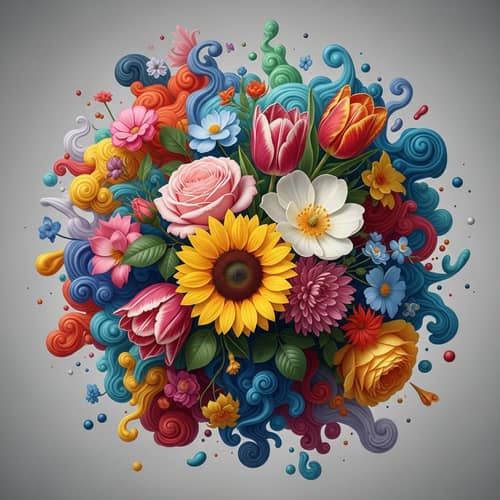 Abstract Realistic Flowers Art - Blooming in Bright Colors