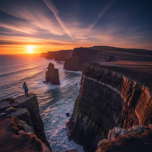 Solitary Figure on Deserted Cliff | Vibrant Colors & Dramatic Lighting