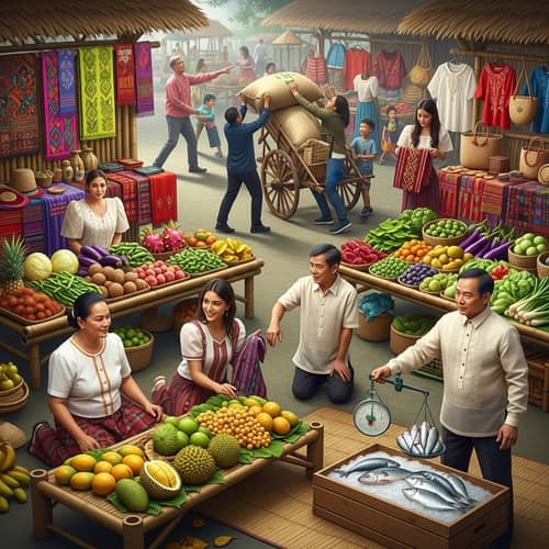 Colorful Traditional Filipino Market with Diverse Vendors