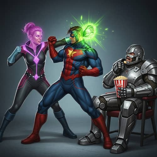 Neon Man Punching Superman with Kryptonite Hand