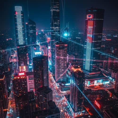 Breathtaking Night Cityscape with Vibrant Neon Lights