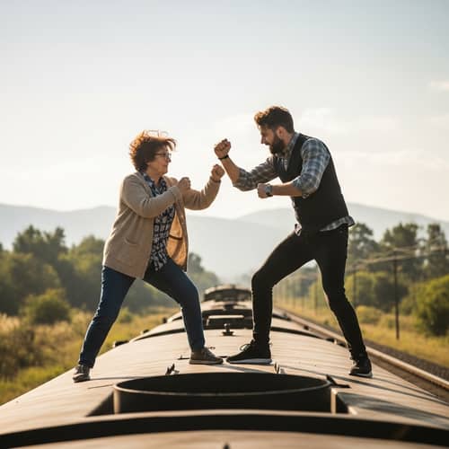 Elderly Hispanic Woman vs. Romanian Man on Moving Train