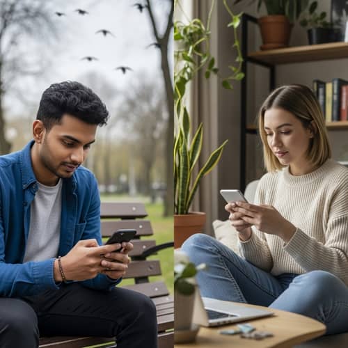 Young Adults Chatting Online: Digital Connection Imagery