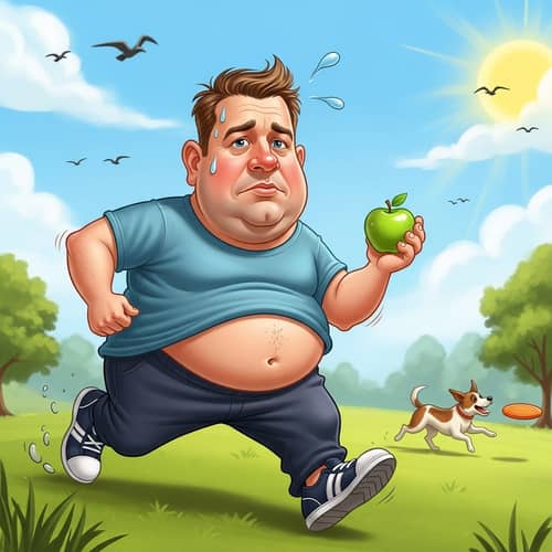 Humorous Weight Loss Caricature | Determined Jogging in Park