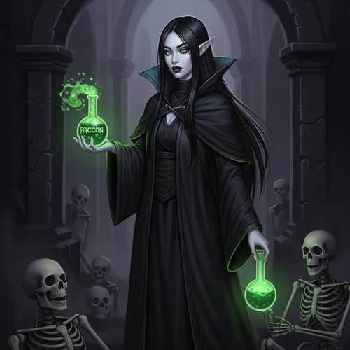 Gloomy Alchemist Elf with Poison Potion - Dark Fantasy Art