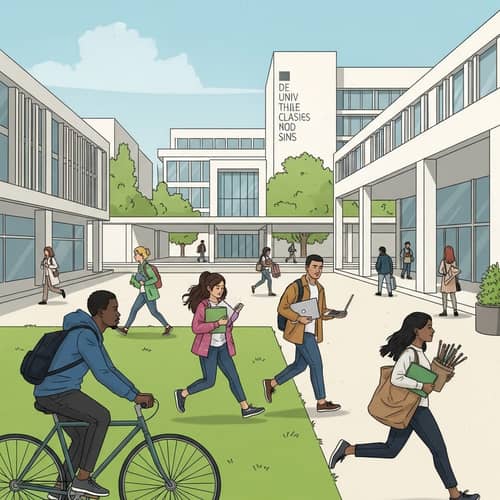 Diverse Students on Fast-Paced Campus | Minimalist Design