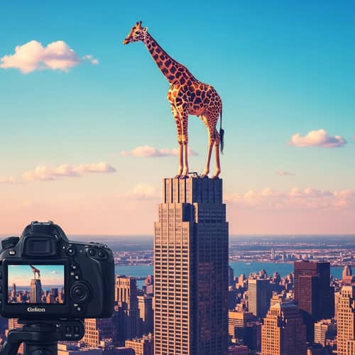 Surreal Giraffe Urban Fantasy - Vibrant Skyscraper Art