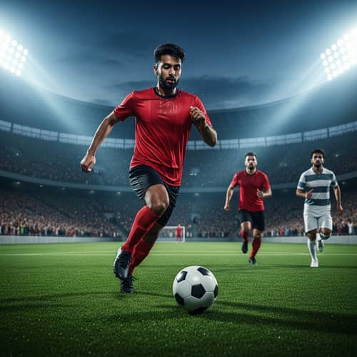 South Asian Soccer Player in Action on a Green Field