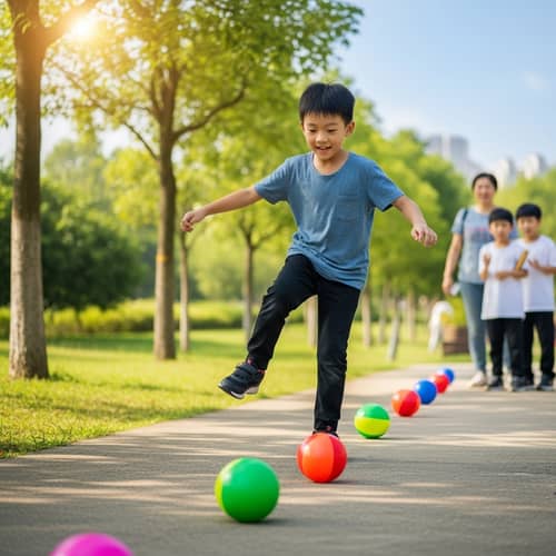 Xiao Ming Ball Bouncing Game | Lively Outdoor Scene