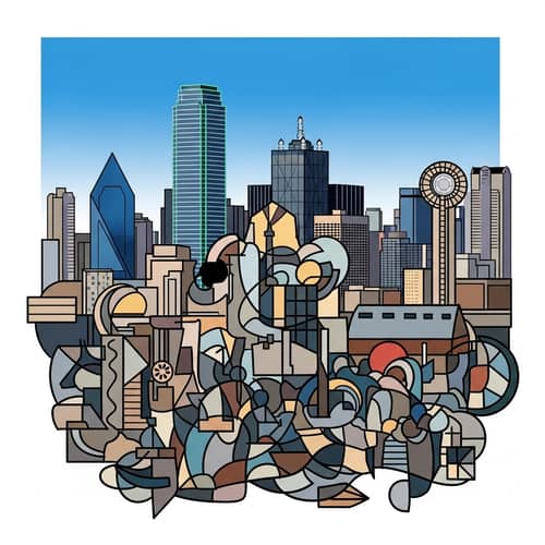 Abstract Dallas Skyline Art - Vibrant and Surreal Cityscape
