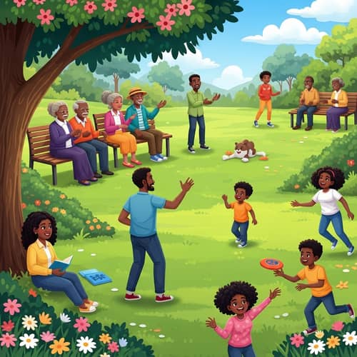 Vibrant Community of Happy Black People Enjoying Park Life