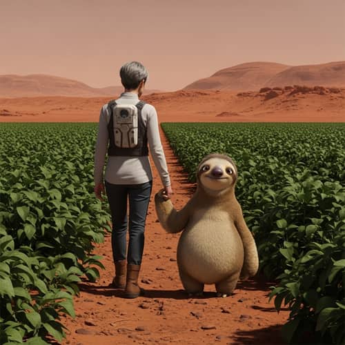 Sloth-like Prehistoric Creature in Mars-inspired Landscape