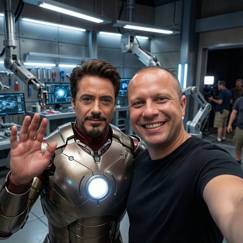Selfie with Robert Downey Jr. on Iron Man Set