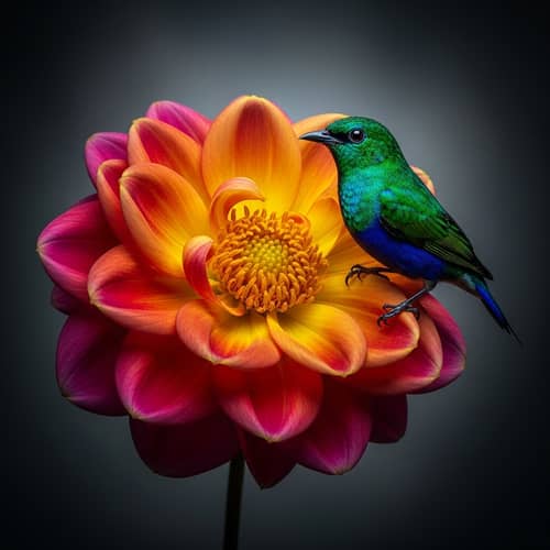 Vibrant Flower with Bird | Studio Photo