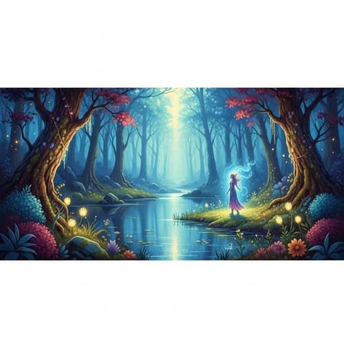Mystical Forest Painting with Hidden Lake | Fantasy-Inspired Artwork