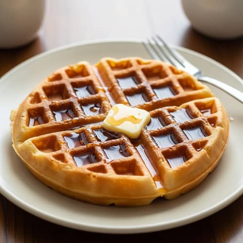 Delicious Waffles: Golden Brown Perfection with Maple Syrup & Butter