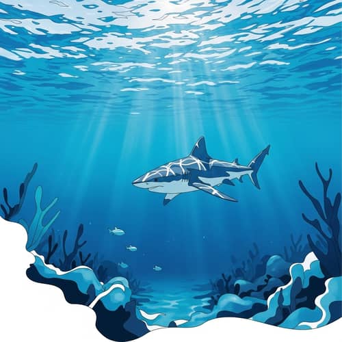Minimalistic Underwater Scene | Graceful Shark & Vibrant Blues
