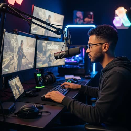 Young South Asian Video Game Streamer in Soundproof Room