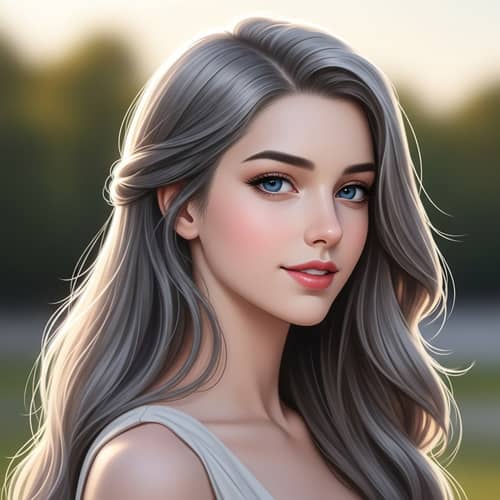 Beautiful Young Woman with Gray Hair